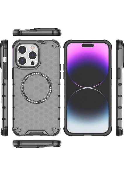 iPhone 14 Pro Max Kılıf Honeycomb Tpu+Pc Telefon Kılıfı Magsafe-Gri ile Uyumlu (Yurt Dışından) indirimleri
