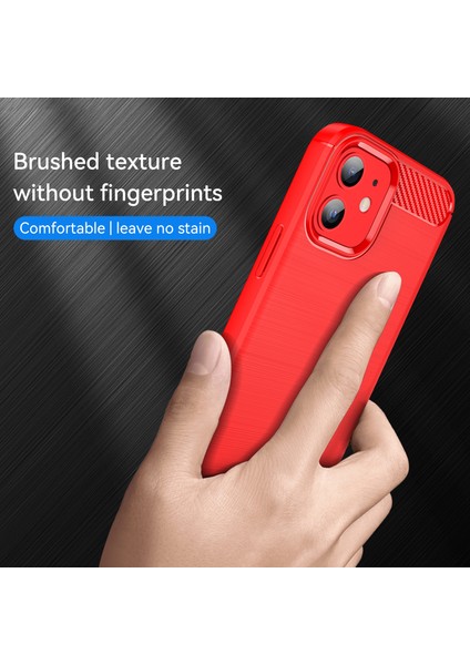 1.8mm Karbon Fiber Fırçalanmış Doku Düşmeye Lı Arka Kılıf Esnek Tpu Kılıf iPhone 12/12 Pro 6.1 Inç-Kırmızı (Yurt Dışından) modelleri