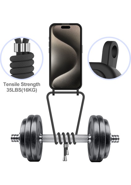 iPhone 16 Pro Max Kılıf Sıvı Silikon Kart Tutucu Telefon Arka Kapağı Kordonlu-Siyah (Yurt Dışından) indirimleri