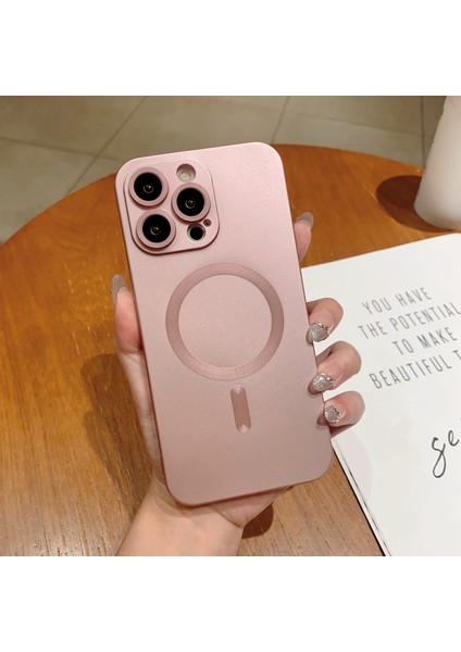 iPhone 13 Pro Max 6.7 Inç Tpu Düşmeye Karşı Kılıf Lens Filmli Magsafe Ka Telefon Kılıfı ile Uyumlu-Pembe (Yurt Dışından)
