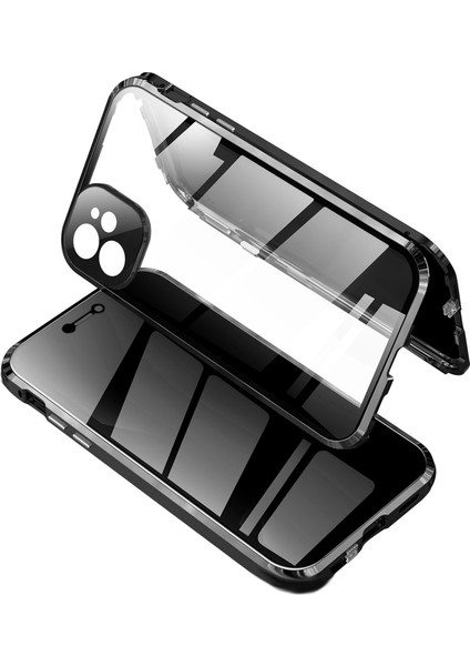 35 Derece Ön Cam Ön Cam Manyetik Kurulum Metal Çerçeve + Temperli Cam Telefon Kabuğu iPhone 11 6.1 Inç (2019) - Siyah (Yurt Dışından)