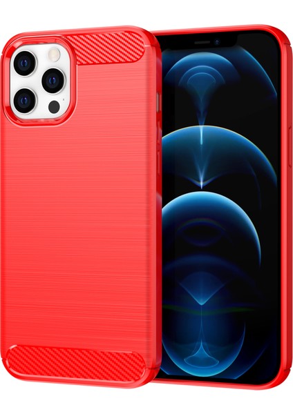 1.8mm Parmak Izi Dayanıklı Karbon Fiber Fırçalanmış Doku Arka Kılıf Esnek Tpu Kapak iPhone 12 Pro Max 6.7 Inç-Kırmızı (Yurt Dışından)