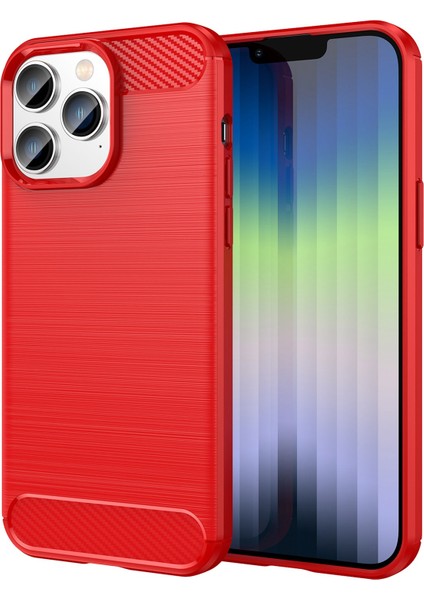 iPhone 14 Pro 6.1 Inç Fırçalanmış Karbon Fiber Doku Hafif Ince Tpu Kılıf Iyi Korunan Cep Telefonu Kılıfı-Kırmızı (Yurt Dışından)
