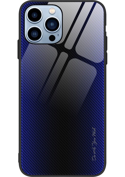 iPhone 15 Pro Max Için Telefon Kılıfı Karbon Fiber Dokulu Temperli Cam + Yumuşak Tpu Telefon Kılıfı - Koyu Mavi (Yurt Dışından)