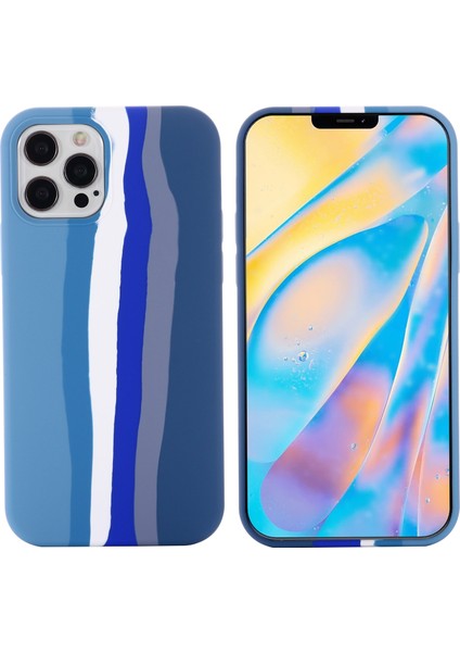 iPhone 15 Pro Gökkuşağı Ka Sıvı Silikon + Pc Kapak Fiber Astar Darbeye Dayanıklı Telefon Kılıfı - Mavi (Yurt Dışından)