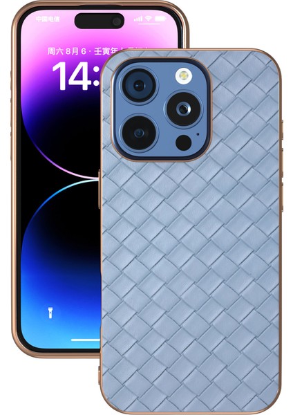 iPhone 16 Pro Kılıf Dokuma Doku Elektrokaplama Kenar Deri Kaplamalı Pc+Tpu Telefon Kılıfı-Bebek Mavisi (Yurt Dışından) fiyatları