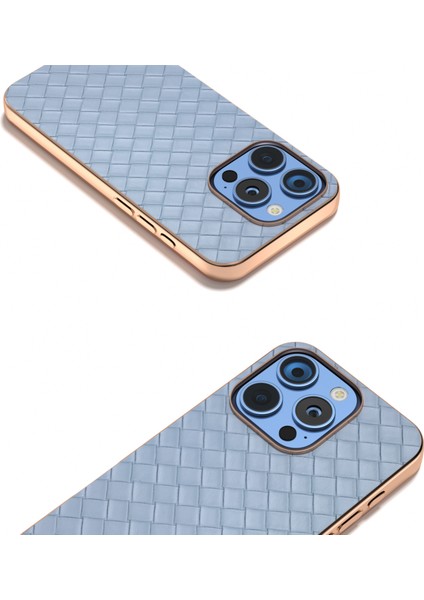iPhone 16 Pro Kılıf Dokuma Doku Elektrokaplama Kenar Deri Kaplamalı Pc+Tpu Telefon Kılıfı-Bebek Mavisi (Yurt Dışından) modelleri