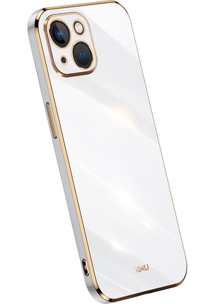 Xınlı iPhone 15 Plus Elektrokaplama Altın Kenarlı Çizilmez Telefon Kılıfı Tpu Arka Kapak-Beyaz (Yurt Dışından)