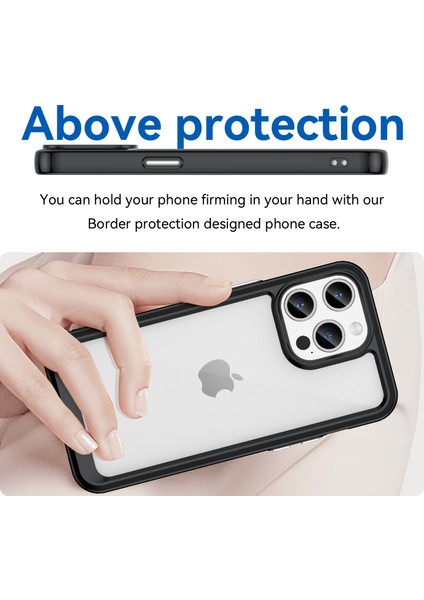 iPhone 15 Pro Tpu+Akrilik Darbeye Dayanıklı Cep Telefonu Arka Kapağı Şeffaf Koruyucu Kılıf-Siyah (Yurt Dışından) modelleri