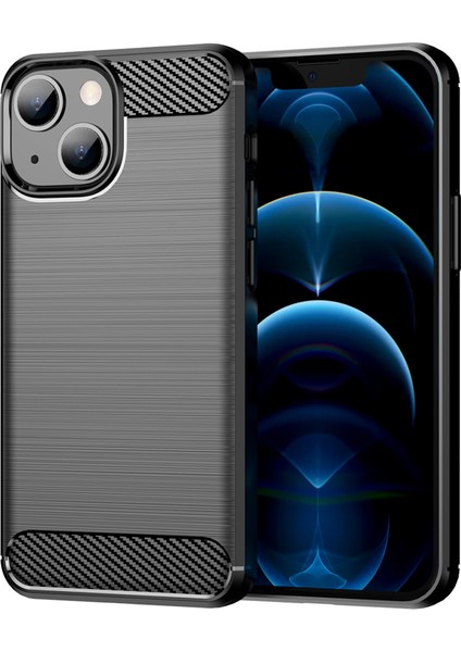 1.8mm Karbon Fiber Fırçalanmış Doku Esnek Tpu Telefon Arka Kılıfı Koruyucu Kılıf iPhone 13 Mini 5.4 Inç-Siyah (Yurt Dışından)