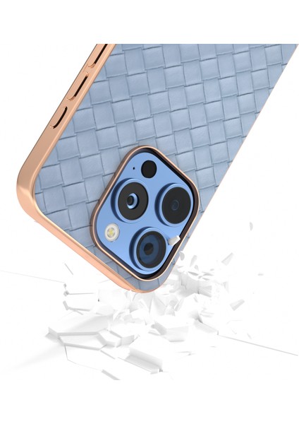 iPhone 16 Pro Kılıf Dokuma Doku Elektrokaplama Kenar Deri Kaplamalı Pc+Tpu Telefon Kılıfı-Bebek Mavisi (Yurt Dışından) fırsatları