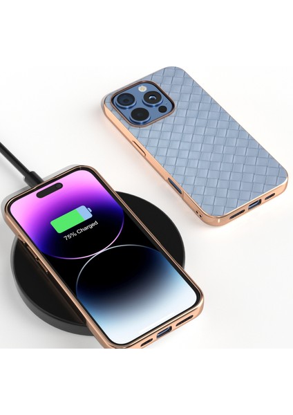 iPhone 16 Pro Kılıf Dokuma Doku Elektrokaplama Kenar Deri Kaplamalı Pc+Tpu Telefon Kılıfı-Bebek Mavisi (Yurt Dışından) indirimleri
