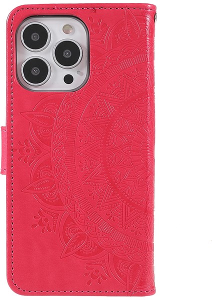Çizilmeye Karşı Dayanıklı Baskılı Mandala Totem Desen Deri Cüzdan Kapaklı Koruyucu Kılıf Kılıfı Kayışlı iPhone 13 Pro Max 6.7 Inç-Kırmızı (Yurt Dışından) modelleri