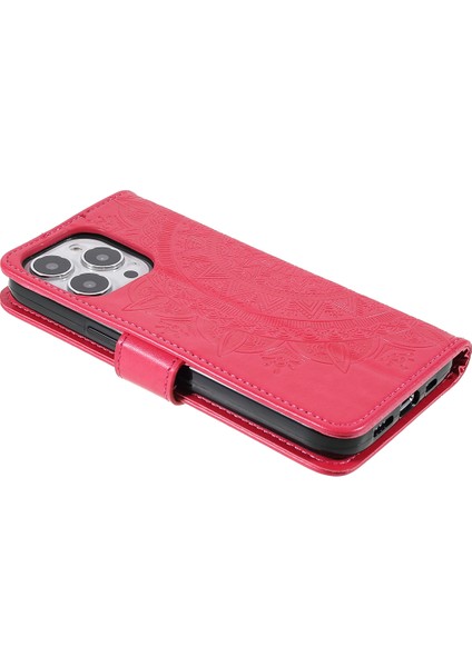 Çizilmeye Karşı Dayanıklı Baskılı Mandala Totem Desen Deri Cüzdan Kapaklı Koruyucu Kılıf Kılıfı Kayışlı iPhone 13 Pro Max 6.7 Inç-Kırmızı (Yurt Dışından) indirimleri