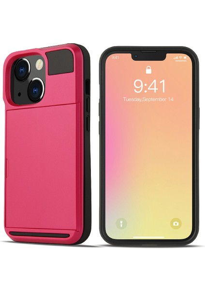 iPhone 13 Pro 6.1 Inç Için Çizilmeye Karşı Dayanıklı Tpu+Pc Telefon Kılıfı Koruyucu Kayar Kart Tutucu-Gül (Yurt Dışından)