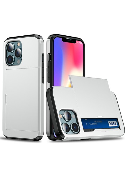 Iyi Koruyucu Çizilmeye Dayanıklı Sürgülü Kart Tutucu Pc + Tpu Hibrit Arka Telefon Kılıfı iPhone 13 6.1 Inç-Gümüş (Yurt Dışından)
