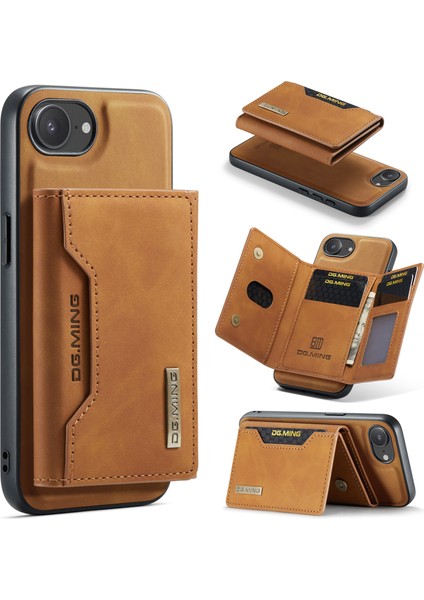 Dg.mıng M2 Serisi iPhone 16E Kılıf Pu+Pc+Tpu Telefon Kılıfı Çıkarılabilir Cüzdan-Kahverengi (Yurt Dışından)