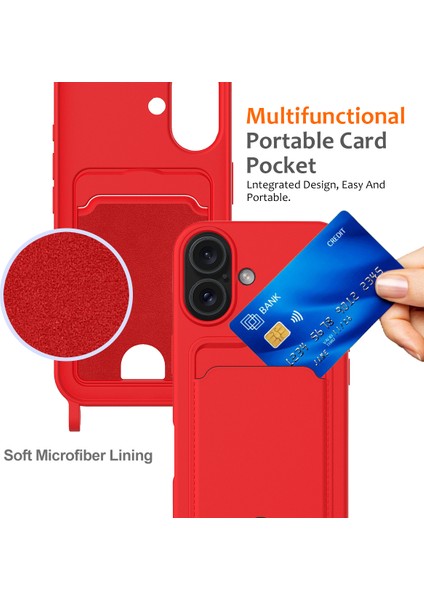 iPhone 16 Plus Kılıf Sıvı Silikon Kart Tutucu Telefon Arka Kapağı Kordonlu-Kırmızı (Yurt Dışından) indirimleri