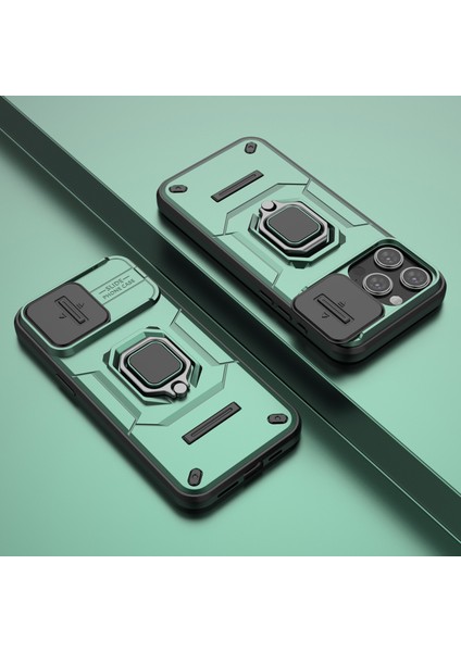 iPhone 14 Pro Için Çizilmez Kabuk, Pc+Tpu Telefon Kılıfı Sürgülü Lens Koruması Destek Ayağı Arka Kapak-Yeşil (Yurt Dışından) modelleri
