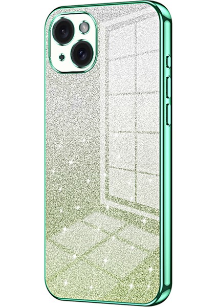 iPhone 15 Plus Cep Telefonu Kılıfı Darbeye Dayanıklı Degrade Parıltılı Hassas Kesik Tpu Kapak-Yeşil (Yurt Dışından)