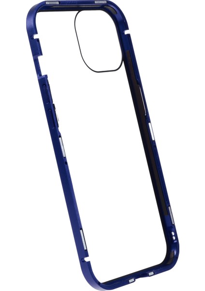 iPhone 15 Manyetik Kapak Metal Çerçeve + Çift Taraflı Temperli Cam Anti-Peep Telefon Kılıfı - Koyu Mavi (Yurt Dışından) fiyatları