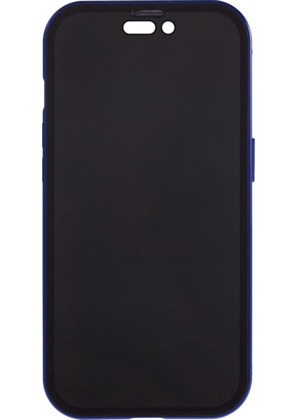 iPhone 15 Manyetik Kapak Metal Çerçeve + Çift Taraflı Temperli Cam Anti-Peep Telefon Kılıfı - Koyu Mavi (Yurt Dışından) fırsatları