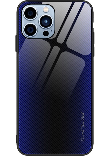 iPhone 15 Pro Karbon Fiber Dokulu Telefon Kılıfı Temperli Cam+Tpu Cep Telefonu Kılıfı-Koyu Mavi (Yurt Dışından)