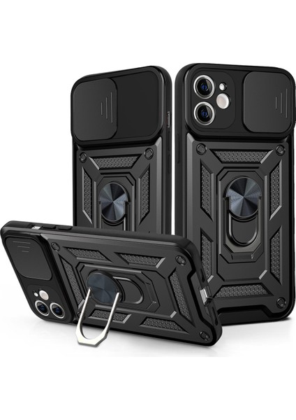 iPhone 11 Kılıfı Için Kayar Kamera Kapağı Pc+Tpu Destekli Telefon Kılıfı-Siyah (Yurt Dışından)