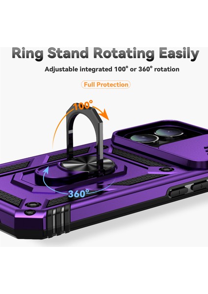 iPhone 16 Plus Kılıf Halkalı Kickstand Pc+Tpu Telefon Koruyucu Sürgülü Kamera Kapağı-Mor (Yurt Dışından) indirimleri