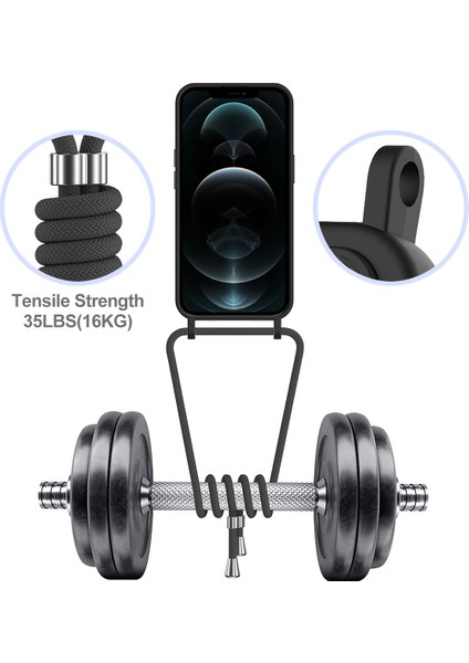 iPhone 12 Pro Max Sıvı Silikon Kılıf Kart Tutucu Çapraz Askılı Telefon Kılıfı-Siyah (Yurt Dışından) fiyatları