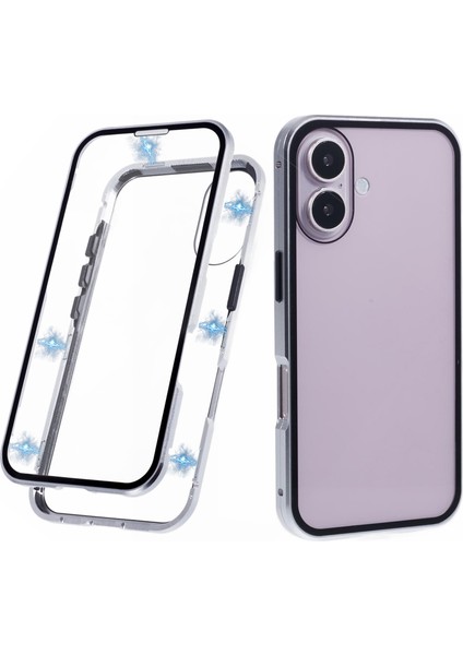 iPhone 16 Kılıfı Manyetik Tam Koruma Şeffaf Telefon Kılıfı-Gümüş (Yurt Dışından)