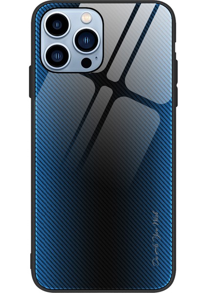 iPhone 15 Pro Karbon Fiber Dokulu Telefon Kılıfı Temperli Cam+Tpu Cep Telefonu Kılıfı-Bebek Mavisi (Yurt Dışından)