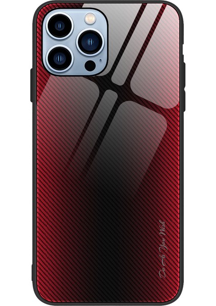 iPhone 15 Pro Karbon Fiber Dokulu Telefon Kılıfı Temperli Cam+Tpu Cep Telefonu Kılıfı-Kırmızı (Yurt Dışından)