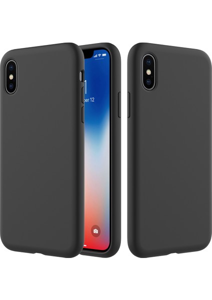 iPhone Xs Max 6.5 Inç Için Kenar Sarılı Sıvı Silikon Kılıf-Siyah (Yurt Dışından)