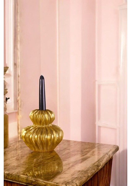 Altın Mumluk Şamdan Ince Mum Uyumlu Model 19