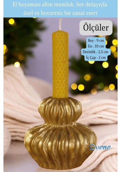 Altın Mumluk Şamdan Ince Mum Uyumlu Model 19
