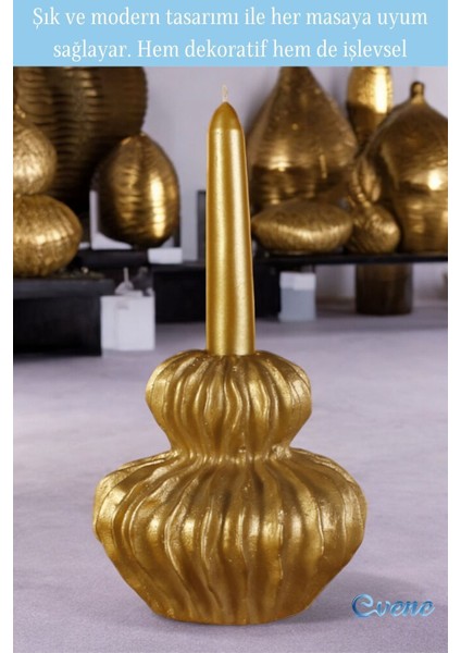 Altın Mumluk Şamdan Ince Mum Uyumlu Model 19