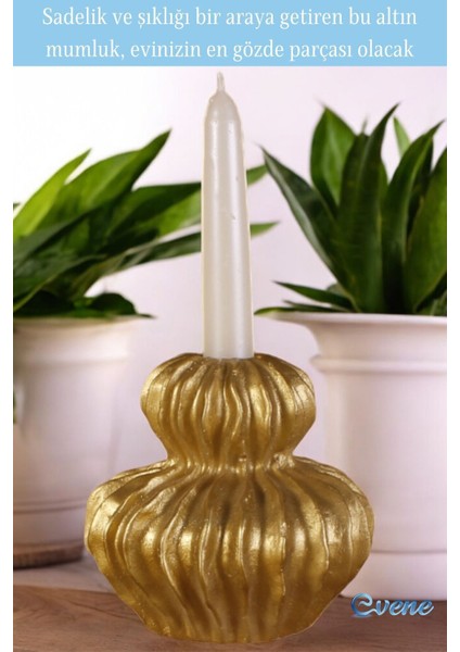 Altın Mumluk Şamdan Ince Mum Uyumlu Model 19