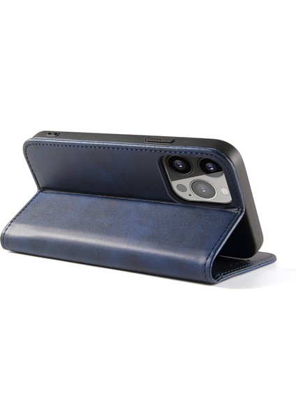 iPhone 14 Pro Max Toz Geçirmez Telefon Kılıfı Cüzdan Manyetik Deri Stand Dana Doku Telefon Kılıfı-Mavi (Yurt Dışından) fiyatları