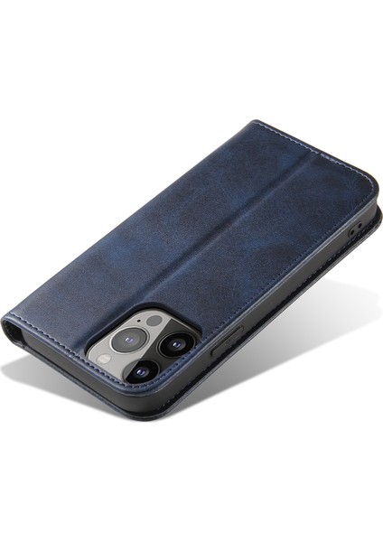 iPhone 14 Pro Max Toz Geçirmez Telefon Kılıfı Cüzdan Manyetik Deri Stand Dana Doku Telefon Kılıfı-Mavi (Yurt Dışından) fırsatları