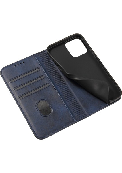 iPhone 14 Pro Max Toz Geçirmez Telefon Kılıfı Cüzdan Manyetik Deri Stand Dana Doku Telefon Kılıfı-Mavi (Yurt Dışından) indirimleri