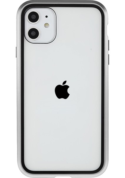 iPhone 11 6.1 Inç Için Gözetleme Önleyici Manyetik Kılıf Çift Taraflı Temperli Cam + Mıknatıs Emici Metal Tampon Çerçeve Tam Gövde Koruma Kılıfı-Gümüş (Yurt Dışından) fiyatları