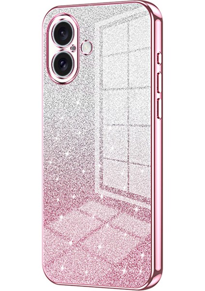 iPhone 16 Plus Kılıf Elektrokaplama Degrade Parıltılı Tpu Telefon Kılıfı-Pembe (Yurt Dışından)