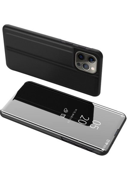iPhone 16 Pro Kılıf Görünüm Penceresi Standı Deri Kapaklı Telefon Kılıfı-Siyah (Yurt Dışından)