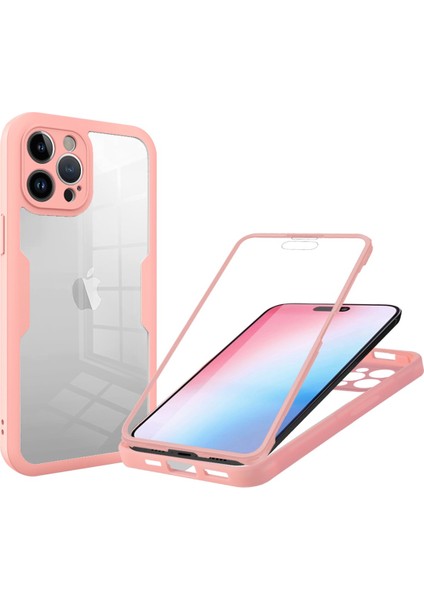 iPhone 15 Pro Max Şeffaf Telefon Kılıfı Akrilik+Tpu Tam Koruma Kılıfı Pet Ekran Koruyucu-Pembe (Yurt Dışından)