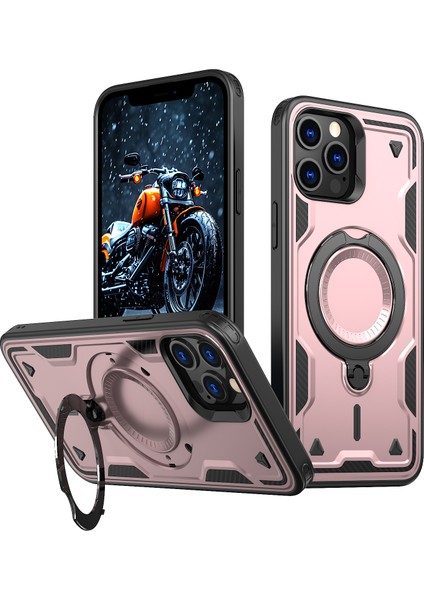 iPhone 13 Pro Max/12 Pro Max Kılıfı Magsafe Askeri Koruma Pc+Tpu Kickstand Telefon Kılıfı ile Uyumlu-Gül Altını (Yurt Dışından)
