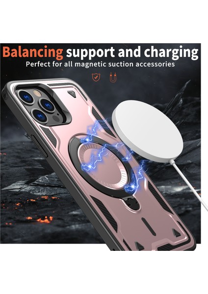 iPhone 13 Pro Max/12 Pro Max Kılıfı Magsafe Askeri Koruma Pc+Tpu Kickstand Telefon Kılıfı ile Uyumlu-Gül Altını (Yurt Dışından) fiyatları