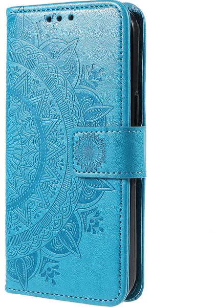 Çizilmeye Karşı Dayanıklı Baskılı Mandala Totem Desen Deri Cüzdan Kapaklı Koruyucu Kılıf Kılıfı Kayışlı iPhone 13 Pro Max 6.7 Inç-Mavi (Yurt Dışından) fiyatları