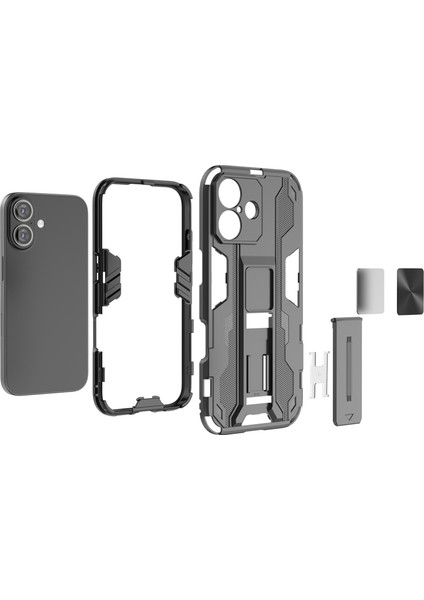 iPhone 16 Kılıfı Pc+Tpu Darbeye Dayanıklı Telefon Kılıfı Kickstand Ile-Kırmızı (Yurt Dışından) fiyatları