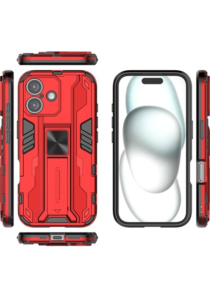 iPhone 16 Kılıfı Pc+Tpu Darbeye Dayanıklı Telefon Kılıfı Kickstand Ile-Kırmızı (Yurt Dışından) fırsatları